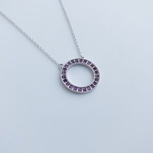 Sterling Silver Purple CZ Cubic Zirconia Open Circle Round Pendant Necklace 20"